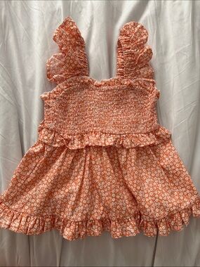 Andy & Evan Orange Floral Ruffled Tank Top